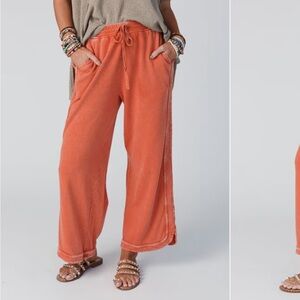 Three Bird Nest Women's Orange Wide Leg Pants crop sweatpants XL EUC pockets